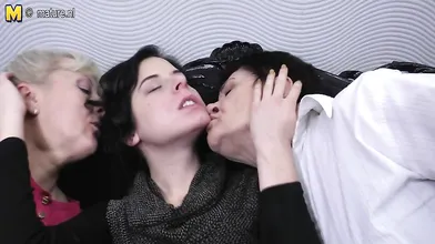 Two mature lesbians pleasing a hot young lesbian babe