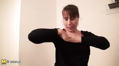 Horny housewife getting wet on her couch