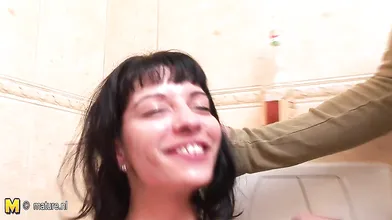 Horny pissing slut kinked up on the toilet