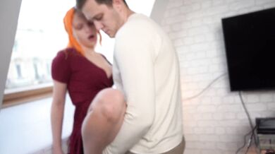 Romantic Sex with Wife in Red Dress Close Up