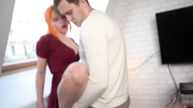 Romantic Sex with Wife in Red Dress Close Up